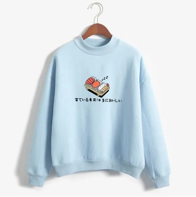 Women Hoodies 2019 Autumn Winter Sweatshirts Cartoon Kawaii Sushi Japanese