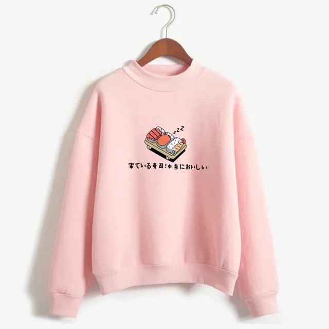 Women Hoodies 2019 Autumn Winter Sweatshirts Cartoon Kawaii Sushi Japanese