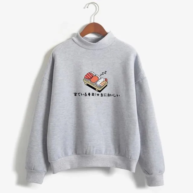 Women Hoodies 2019 Autumn Winter Sweatshirts Cartoon Kawaii Sushi Japanese