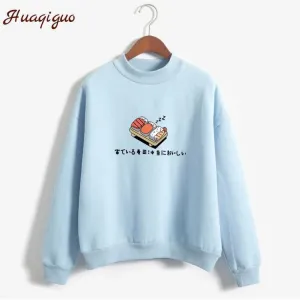 Women Hoodies 2019 Autumn Winter Sweatshirts Cartoon Kawaii Sushi Japanese