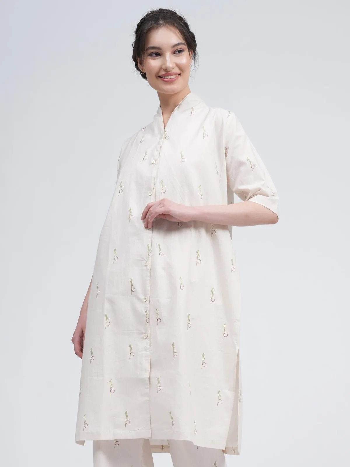 Women Organic Cotton Block Print Long Shirt