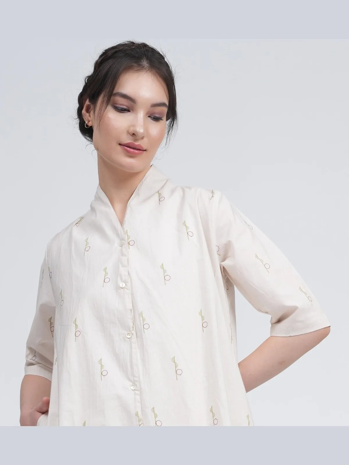 Women Organic Cotton Block Print Long Shirt