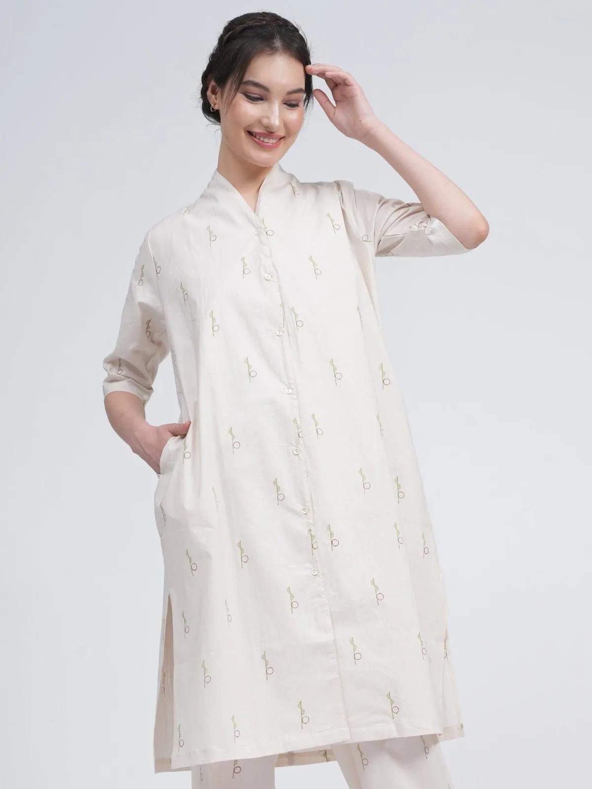 Women Organic Cotton Block Print Long Shirt