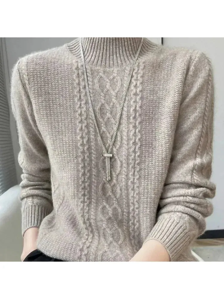 Women Sweater Warm Cashmere Sweater Loose Large Size Top Half Turtleneck Knitted Bottoming Shirt