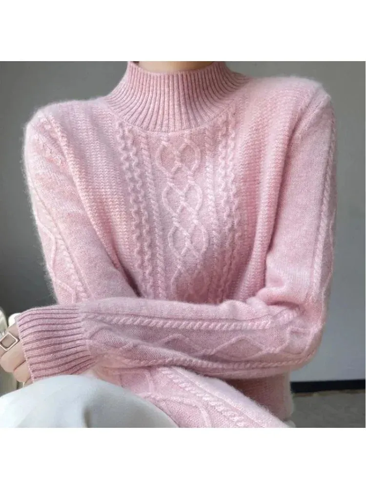 Women Sweater Warm Cashmere Sweater Loose Large Size Top Half Turtleneck Knitted Bottoming Shirt