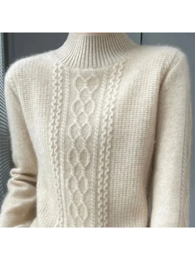 Women Sweater Warm Cashmere Sweater Loose Large Size Top Half Turtleneck Knitted Bottoming Shirt