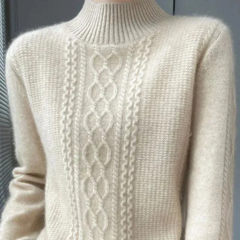 Women Sweater Warm Cashmere Sweater Loose Large Size Top Half Turtleneck Knitted Bottoming Shirt