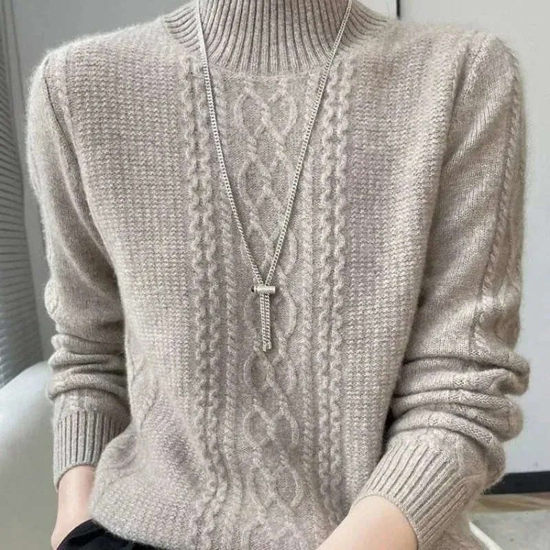 Women Sweater Warm Cashmere Sweater Loose Large Size Top Half Turtleneck Knitted Bottoming Shirt