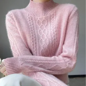 Women Sweater Warm Cashmere Sweater Loose Large Size Top Half Turtleneck Knitted Bottoming Shirt