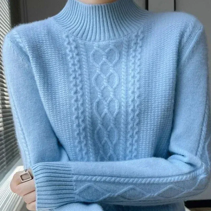 Women Sweater Warm Cashmere Sweater Loose Large Size Top Half Turtleneck Knitted Bottoming Shirt