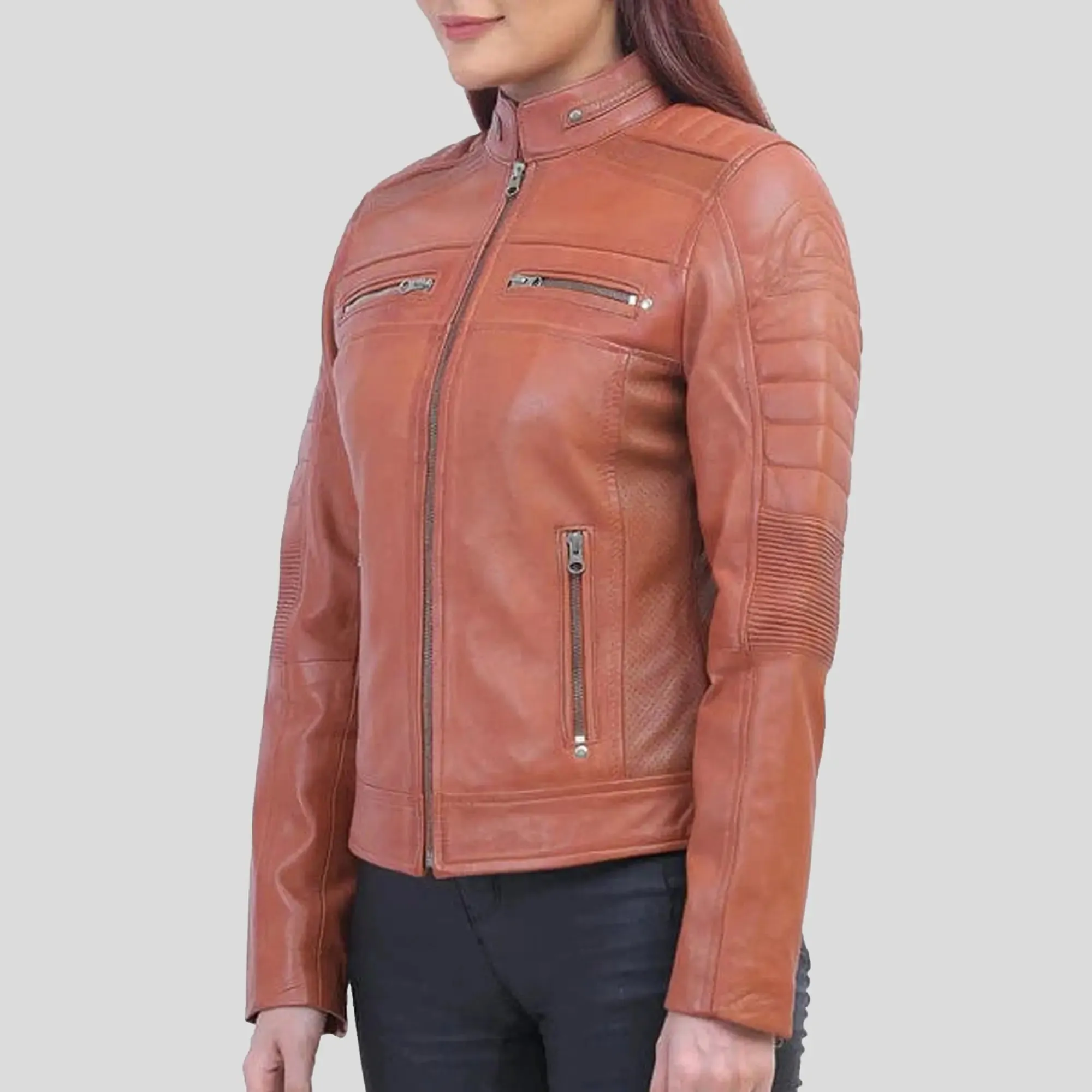 Womens Brown Cafe Racer Jacket