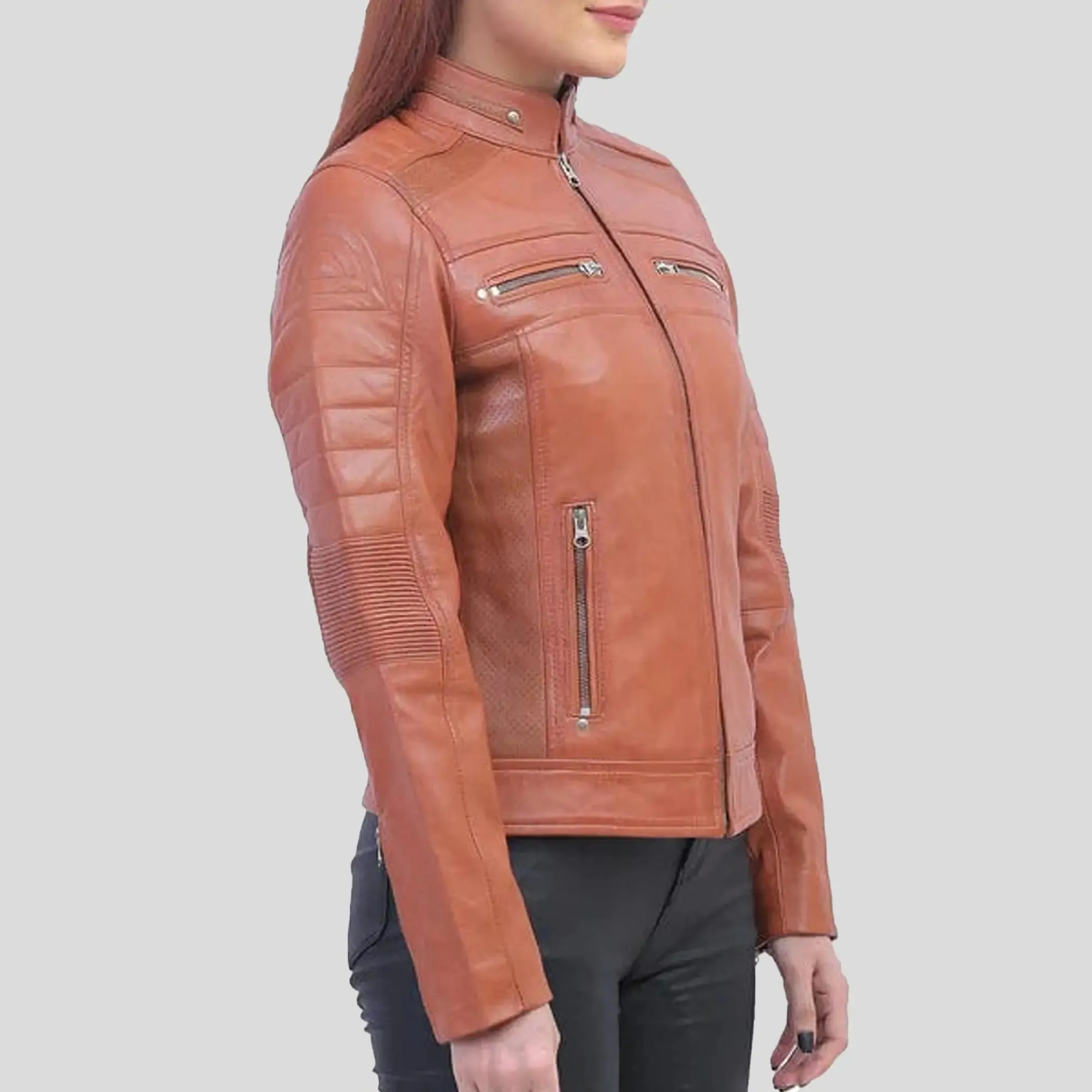 Womens Brown Cafe Racer Jacket