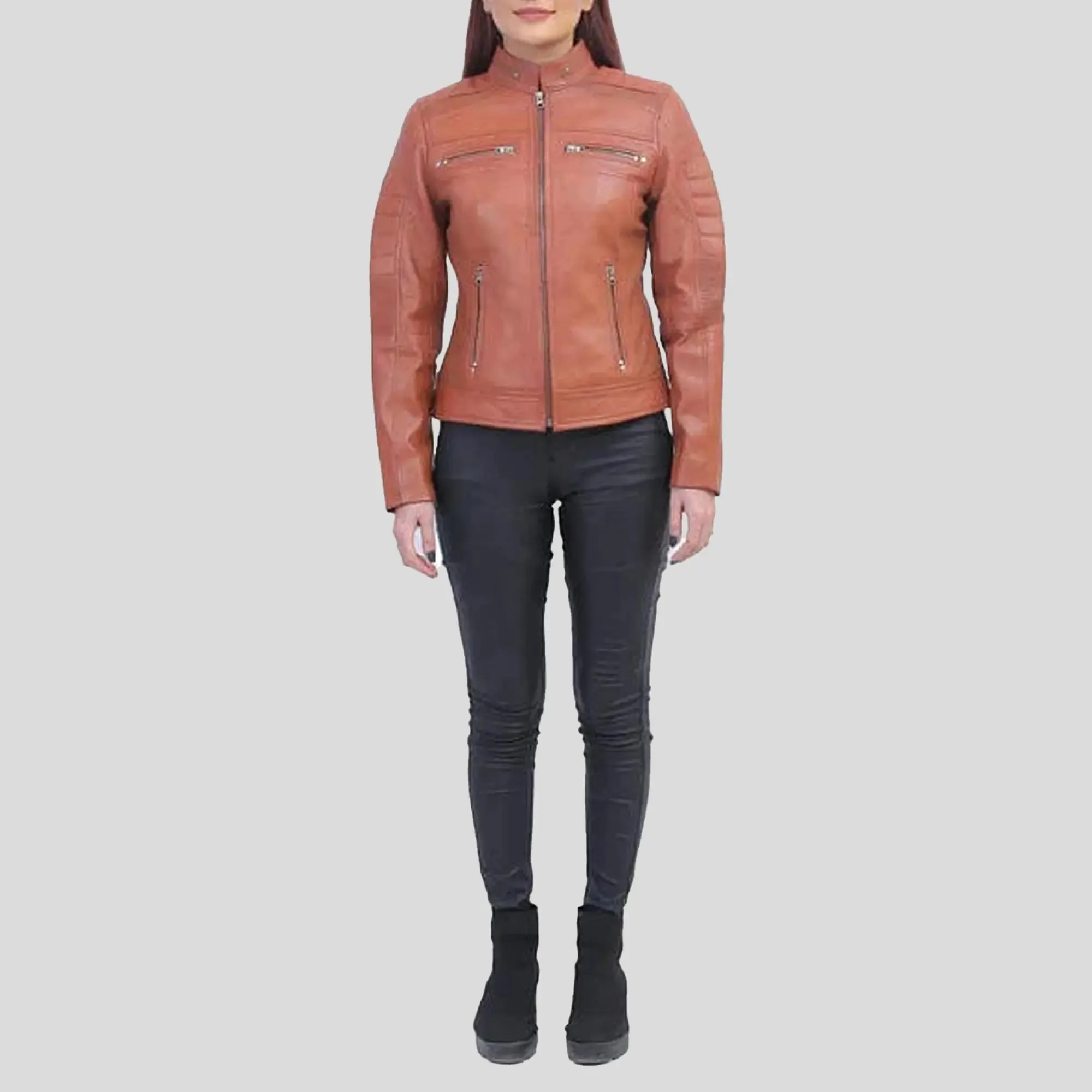 Womens Brown Cafe Racer Jacket