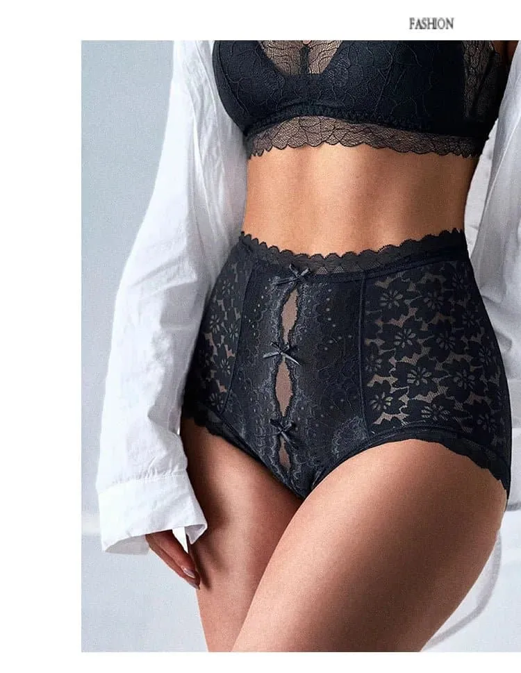 Women's High Waist Lace Underwear - Comfortable Briefs for Ladies - Breathable Fabric, Winter to Autumn - Sizes M, L, XL