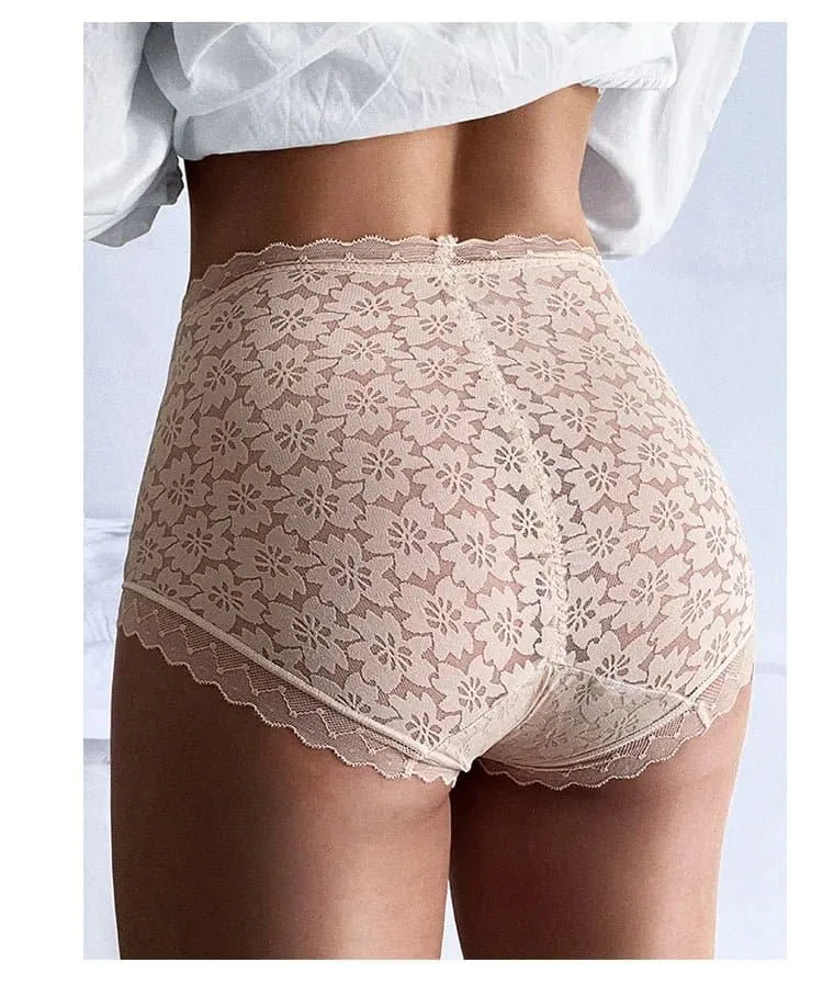 Women's High Waist Lace Underwear - Comfortable Briefs for Ladies - Breathable Fabric, Winter to Autumn - Sizes M, L, XL