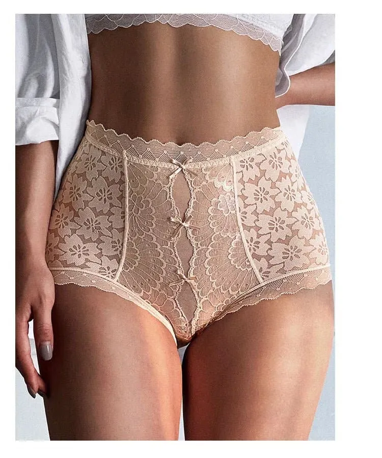 Women's High Waist Lace Underwear - Comfortable Briefs for Ladies - Breathable Fabric, Winter to Autumn - Sizes M, L, XL