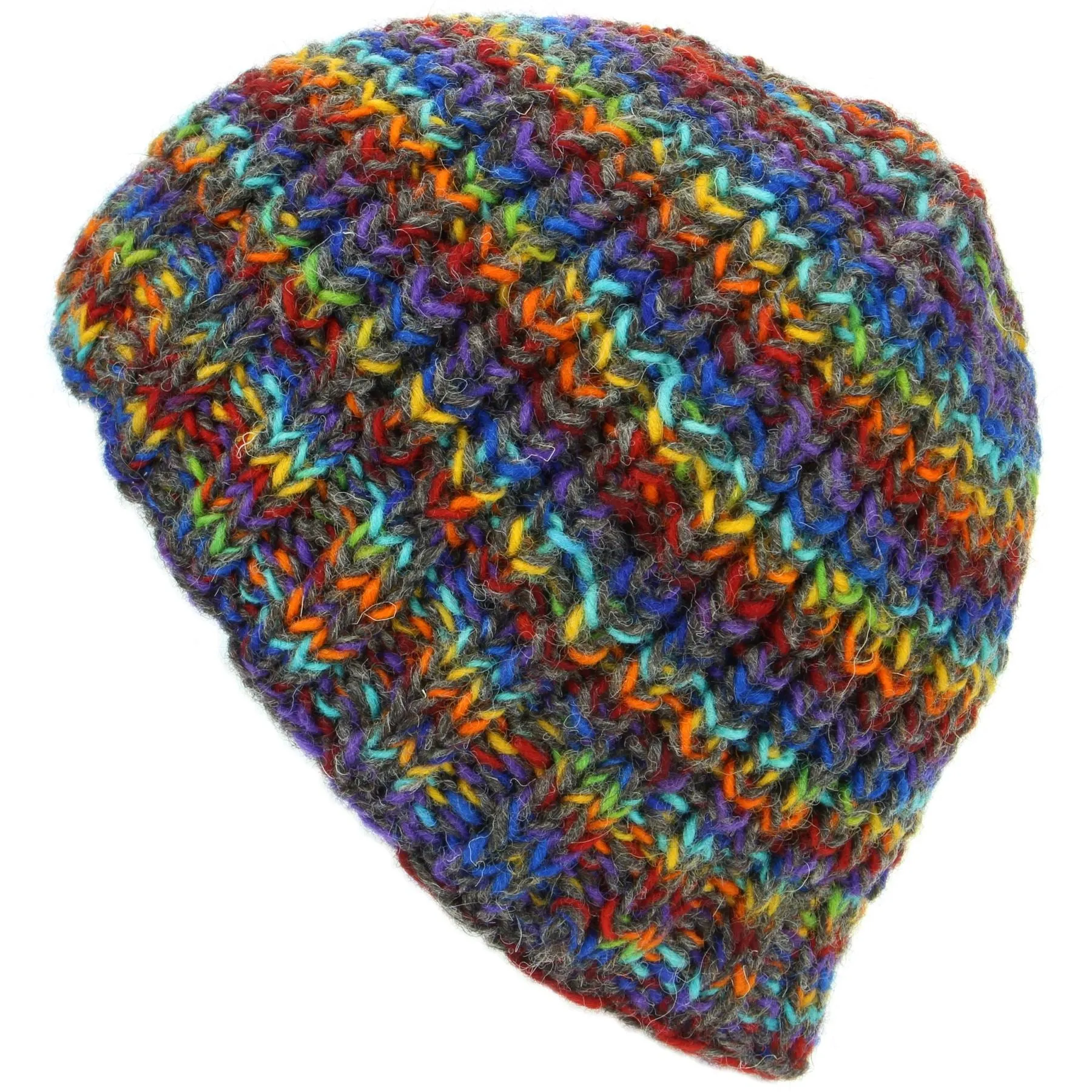 Wool Knit Beanie Hat - Rainbow