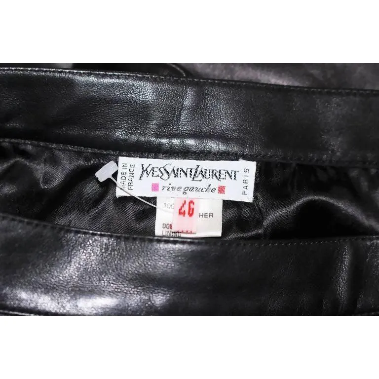 YVES SAINT LAURENT Black Leather Skirt | Size EU 46